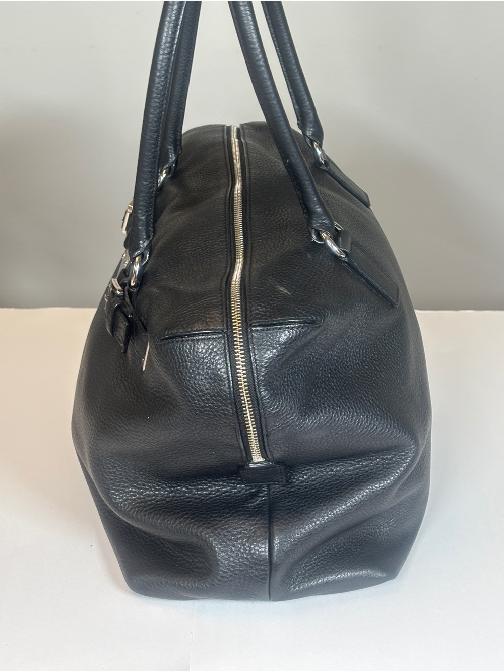 Michael Kors Black Hamiliton Weekender Leather Tote Satchel with Silver Hardware - Picture 2 of 15